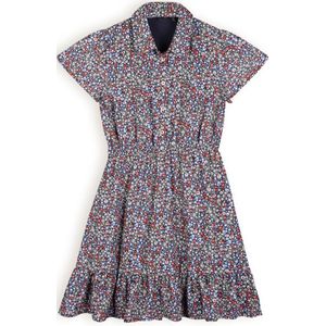 NoBell Meisjes jurk bloemen - Masa - Grijs navy blauw