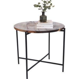 MISOU Bijzettafel - Salontafel - Metaal met Acacia Hout - 45X38CM - Bijzettafeltje
