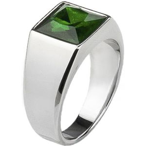 Zegelring Zilver Kleurig met Groene Steen - Staal - Heren - Cadeau voor Man - Mannen Cadeautjes