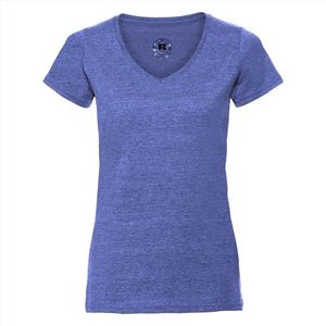 Basic V-hals t-shirt vintage washed denim blauw voor dames - Dameskleding t-shirt blauw S (36/48)