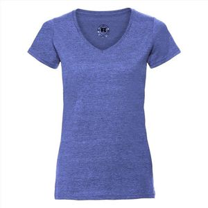 Basic V-hals t-shirt vintage washed denim blauw voor dames - Dameskleding t-shirt blauw XS (34/46)