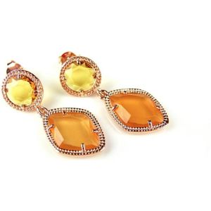 Zilveren oorringen roos goud verguld Model Tango met gele oranje stenen