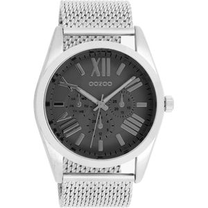 OOZOO Timepieces - Zilverkleurige horloge met zilverkleurige metalen mesh armband - C9643