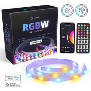 Lideka - LED Strip 5 Meter RGB + Wit - met Afstandsbediening - Gaming Lichtstrip met App - LED-strips - Verlichting - 300 LED Lights - 10mm Breed - 2.0A - Elke 15CM Knippen - Zelfklevend Led Licht