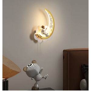 Led Goud Maan Wandlamp Voor Gangpad Nachtkastje Slaapkamer Kasten Binnenverlichting Muur Decor Gebogen Vorm Art Design Met schakelaar