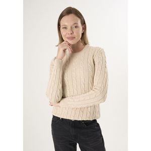 Felix Hardy Kabelgebreide Trui Met V-Hals - 100% Katoen Dames Beige - L