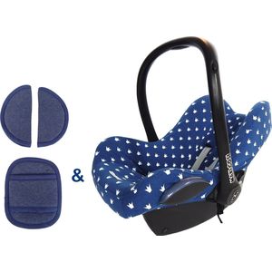 Wallabiezzz Maxi Cosi Hoes en Gordelbeschermer Set - Universeel - Autostoel - Comfortabel - Zacht Katoen - Blauw