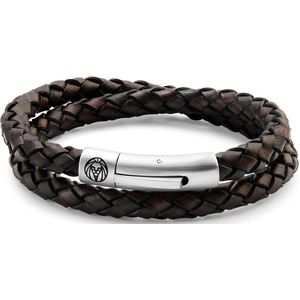 Lucleon - Collins - Bruine gevlochten leren armband voor heren - 6 mm