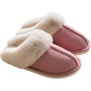 Pantoffels - Dames en Heren Fluffy Open Sloffen - Met Pluche Voering Antislip Zool - Binnen en Buiten Draagbaar - Roze - Maat 36/37 (geschikt voor 35-36) - Wasbaar - Warm en Comfortabel