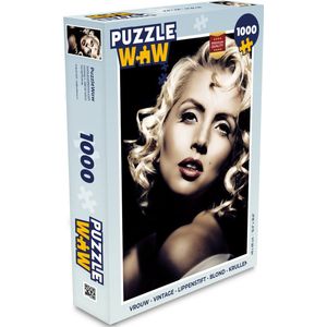 Puzzel Vrouw - Vintage - Lippenstift - Blond - Krullen - Legpuzzel - Puzzel 1000 stukjes volwassenen