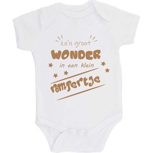 100% katoenen Romper ""zo'n groot wonder in een klein rompertje"" Unisex Katoen Wit/capuccino Maat 56/62