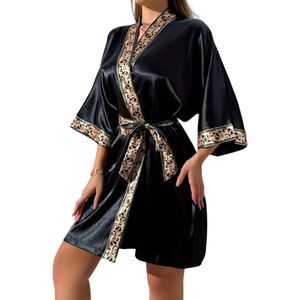 Livano Badjas Dames - Kimono - Kamerjas - Ochtendjas - Pyama - Zwart - XL