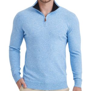 Heren trui Cashmere touch - Schipperstrui met rits - Coltrui Heren - Longsleeve Shirt - Sweater Heren - Maat L - Blauw