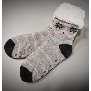 Miré Huissokken - Huissokken Dames en Heren - Verwarmde sokken - Anti Slip Sokken - Fleece Sokken - Dikke Sokken - Fluffy Sokken - Slofsokken - Warme Sokken - Bedsokken - Gevoerde Sokken - Winter Sokken - Grijs - Zwart - Roze - Motief