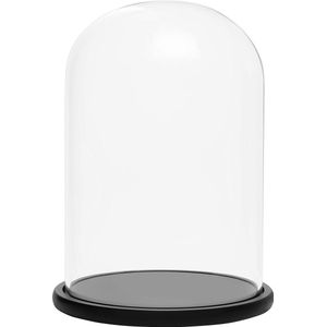 Belle Vous Glazen Dome Stolp met Zwart Houten Basis – 30cm – Helder Decoratieve Tafeltop Display Case met Tray Voor Fee Lichten, Kopstuk en Antiek