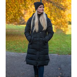 Lange dames winterjas - Gewatteerd en getailleerd - Zwart - Maat XL (42)