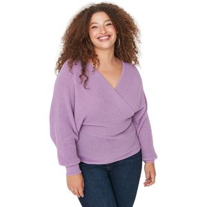 Trendyol - Plus Size - Knitwear - Steen - Relaxed Double-Breasted Jumper