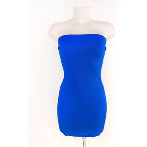 Strapless basic jurk - Blauw/kobalt blauw - Korte jurk zonder bandjes - Aansluitende jurk - Veel stretch - Mini dress - One-size - Een maat