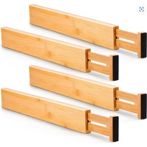 Set van 4 bamboe houten Ladeverdelers (42.2-55.2 cm), Verstelbare Lade Organizer, Ladeverdeler, Kleding, Badkamer, Kledingkast, pax