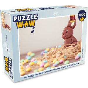 Puzzel Een konijn van chocolade met kleine eitjes tijdens Pasen - Legpuzzel - Puzzel 1000 stukjes volwassenen