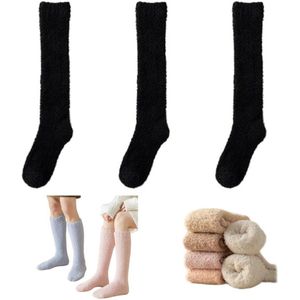 Pluche sokken - 3 paar - buislengte 35 cm - onderkant lengte 22 cm - zachte en warme sokken - schattige en comfortabele pluche sokken - herfst- en wintersokken - nude sokken voor binnen - herfst- en wintersokken voor buiten