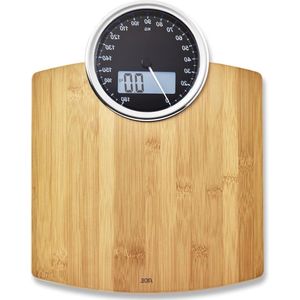 Weegschaal - Personenweegschaal Luna Be 1719 voor Badkamer en Huis - Elektronisch en Analoge Meting - 180 Kg Capaciteit - Inclusief Batterij - Bruin