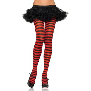 Leg Avenue - Gestreepte Panty - Zwart/Rood - 50% Nylon, 50% Polyester