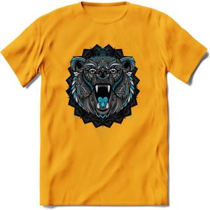 Beer - Dieren Mandala T-Shirt | Lichtblauw | Grappig Verjaardag Zentangle Dierenkop Cadeau Shirt | Dames - Heren - Unisex | Wildlife Tshirt Kleding Kado | - Geel - XL