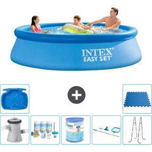 Intex Rond Opblaasbaar Easy Set Zwembad - 305 x 76 cm - Blauw - Inclusief Pomp Onderhoudspakket - Filter - Schoonmaakset - Ladder - Voetenbad - Vloertegels