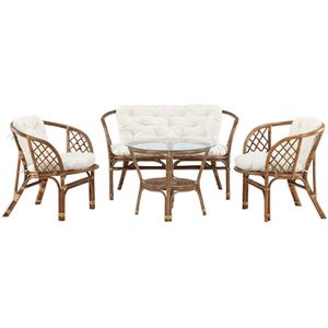 Wera lounge set 1 bank, 2 stoelen, 1 tafel walnoot decor.