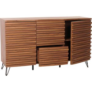 Dressoir MCW-M49, ladekast highboard, 3D design opbergvakken, massief hout mangometaal 85x142x44cm ~ walnoot look