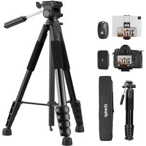 Igoods Camera Statief - Smartphone Statief - Afneembare Kop - Tripod - Telefoonhouder - Incl Bluetooth Afstandsbediening - Aluminium - Zwart