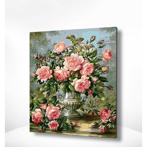Painting Expert® Schilderen op nummer Volwassenen - Schilderen op nummer Kinderen - Roze Bloemen in een Vaas - 40x50cm - Exclusief Lijst (24 kleurtjes)