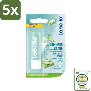 5 x Labello - Verzorgende Lipscrub - Aloe Vera - Exfoliërend & Hydraterend - 4.8 g - Grootverpakking - Lipscrub Aloë Vera - Exfoliërende Lippenbalsem - Verzorgde Lippen - Lippenhydratatie - Lippenstift Primer