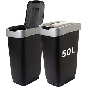 Duo Vuilnisemmer met 2 Vakken voor de Keuken - 50 Liter, Geurdicht en Dubbel Afvalscheiding