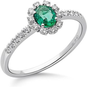 Orphelia RD-3928/EM/60 - Ring - Goud 18 kt - Diamant 0.14 ct / Smaragd 0.31 ct - 19.00 mm / maat 60