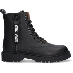 Braqeez Belle Boot Meisjes Biker Boots - Zwart - Leer - Veters