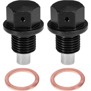 Nordivar - Set van 2 Olie Afvoerpluggen M12x1.25 van Aluminiumlegering in Zwart met Pakking - Voor Auto Motor Onderhoud