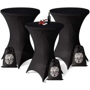 Statafelrok Zwart x 3 – ∅80-85 x 110 cm – Luxe Statafelhoes – Stretch Stof Extra Dik – 3 Stuks Inclusief Opbergtas – Sta Tafelrok voor Statafel - Ideaal voor Bruiloften, Feesten en Cocktailparty’s