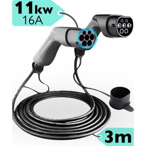 LOADY - Laadkabel type 2 – 3 Meter kabel - 2 jaar Garantie - Geschikt voor 99% van de Hybride & Elektrische Auto’s – Laadkabel Type 2 – 3 Fase – 16 Ampère – 11KW –