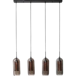 Hanglamp Artic met geperforeerd staal | 105x15x150 cm | 4 lichts | zwart | smoke glas | industrieel / modern design | eetkamer / woonkamer | sfeerverlichting