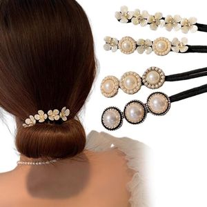 Allecto Plus - Haarelastiekjes 4 stuks parelbloem haarknoop haarclip voor dames en meisjes