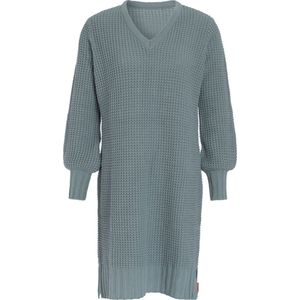 Knit Factory Robin Dames Jurk - Gebreide Trui Jurk - Wollen jurk - Herfst- & winterjurk - Wijde jurk - V-hals - Stone Green - 40/42 - Knielengte