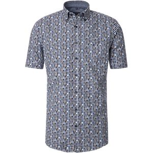 CASA MODA - Sport Comfort Fit Overhemd - Blauw Dessin - Korte Mouw - Strijkvriendelijk