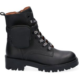 Braqeez 421788-589 Meisjes Biker Boots - Zwart - Leer - Veters