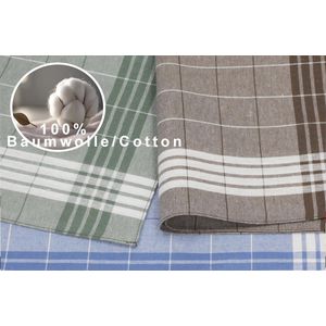 Heren Stoffen Zakdoeken Set van 10 - Groen, Blauw, Bruin Geruit - 100% Katoen 40x40 cm