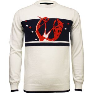 Hommard Cotton Cashmere Intarsia Half Lobster Crew Neck Sweater, White Navy, XX-Large, Blauw, Trui, Kasjmier, Unisex, Katoen, Ronde nek, Pullover