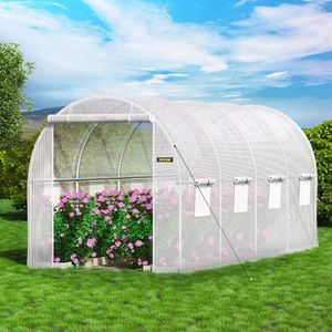 Tuinkas - Broeikas - Tunnelkas met PE Waterdichte Hoes - 15x7x7 ft - Gegalvaniseerd Staal - Wit - Draagbaar - Kas - Serre - Kweekkas - Foliekas - Groentekas - Tomatenkas - Voor Tuin en Plantbescherming