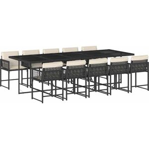 vidaXL Tuinset - 11-delig - Poly Rattan - Zwart Tuinset - Buitentijnen - Lounge Set - Eetkamerset - Pe Rattan