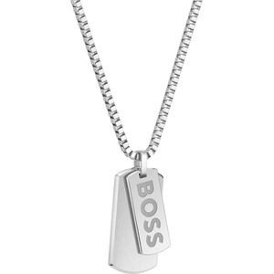 BOSS HBJ1580575 DEVON Heren Ketting - Collier - Sieraad - Schakelketting - Fantasie - Staal - Zilverkleurig - Venetiaans - 17 mm breed - 61 cm lang